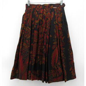 VINTAGE Geiger Skirt 38 Red Wool Pleated A-Line Austrian Floral US 6